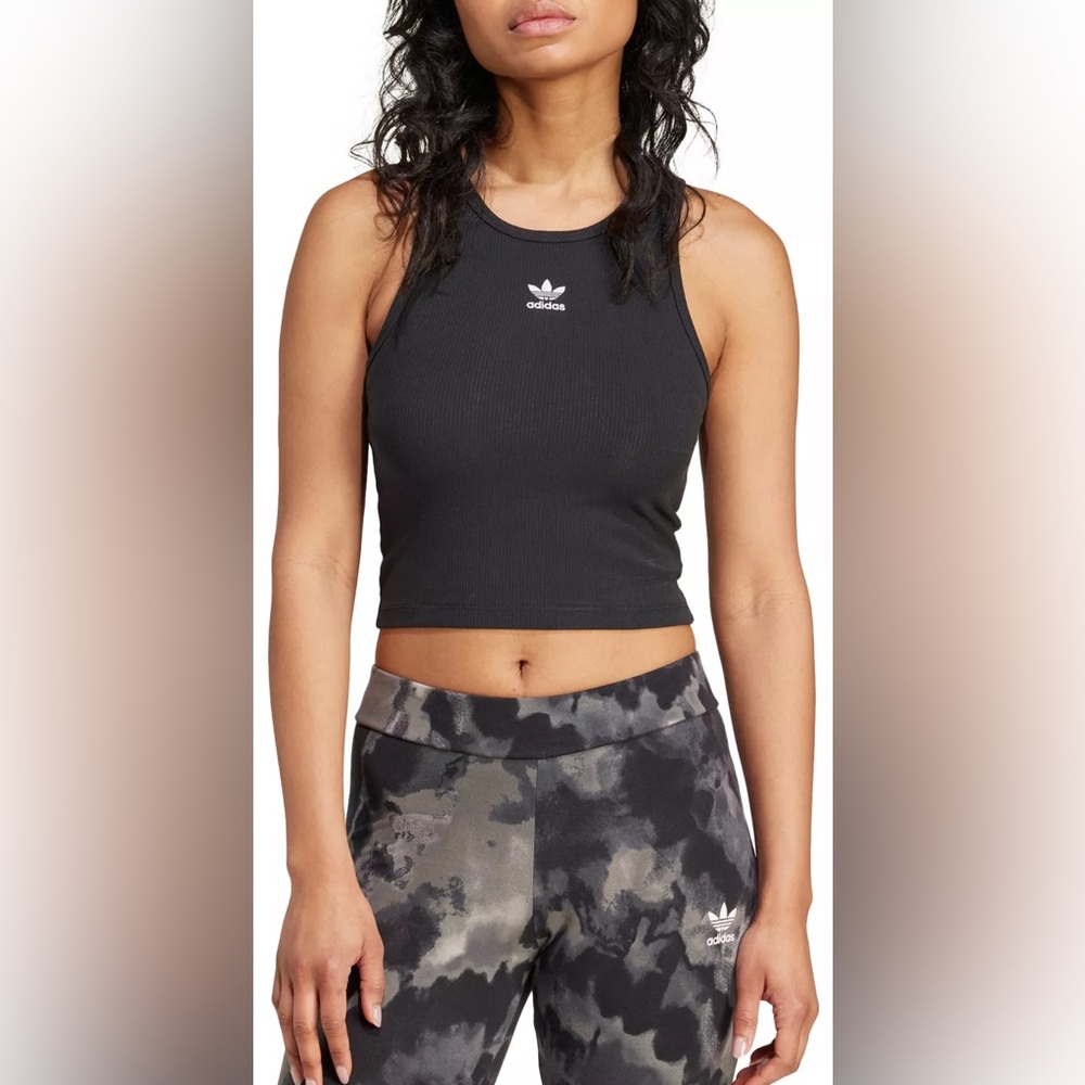 Adidas Originals Cropped Tank Top – Black with White Stripes (XS)